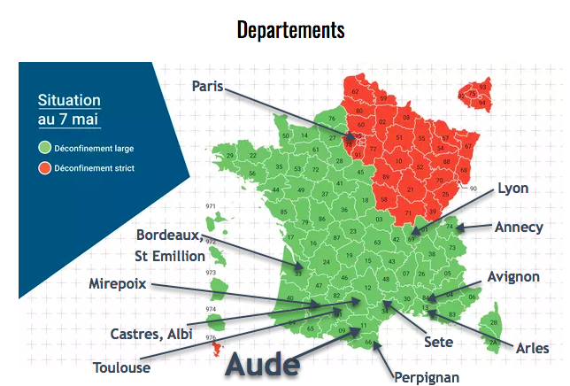Map of French departments Coming out of Confinement in Carcassonne